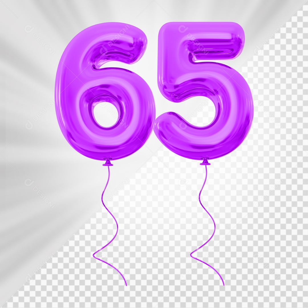 Balão de Número 65 Elemento 3D Roxo Para composição PSD