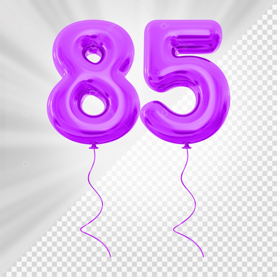 Balão de Número 85 Elemento 3D Roxo Para composição PSD