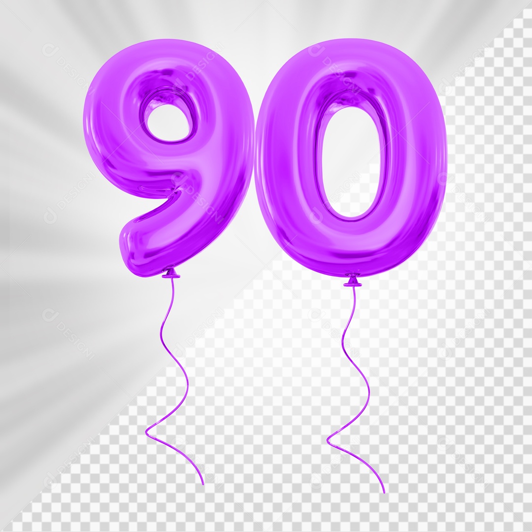 Balão de Número 90 Elemento 3D Roxo Para composição PSD