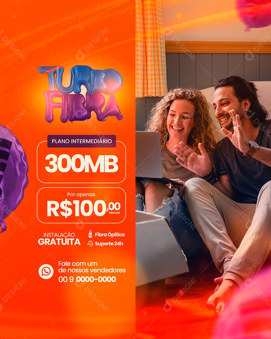 Campanha Publicitária Completa Provedor de Internet Turbo Fibra Social Media PSD Editável