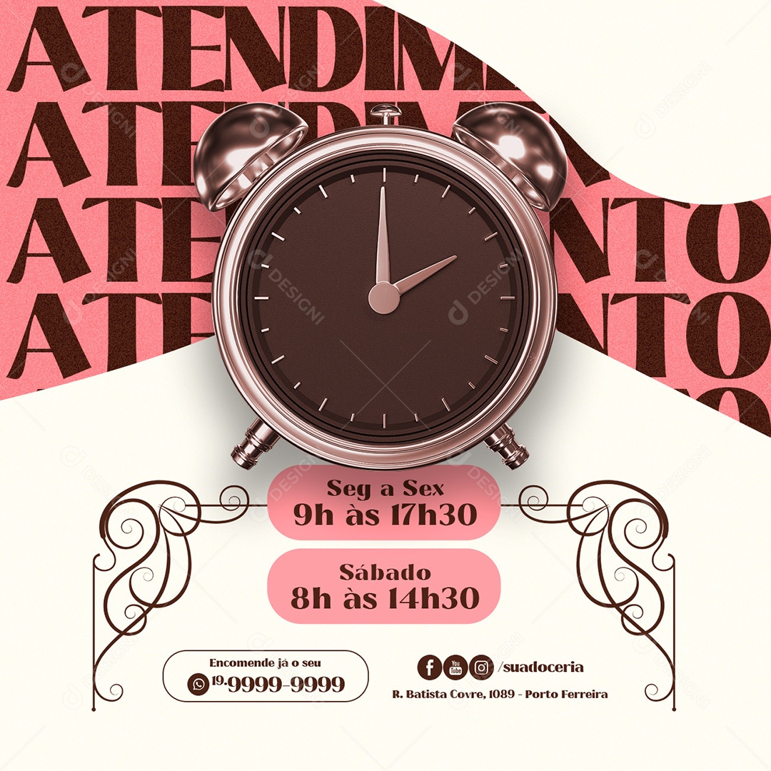 Horário de Atendimento Doceria Social Media PSD Editável