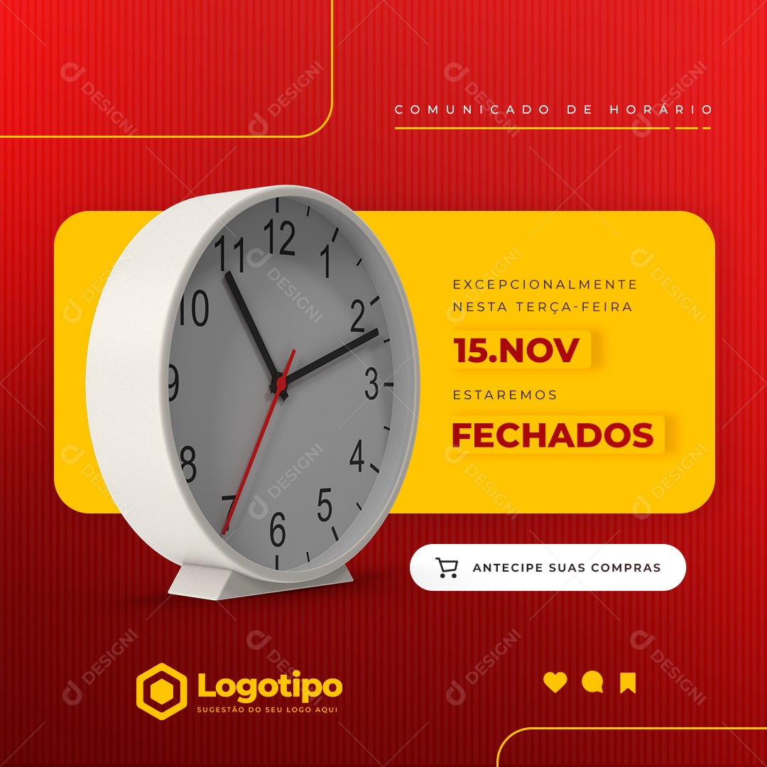 Social Media Horário De Funcionamento PSD Editável