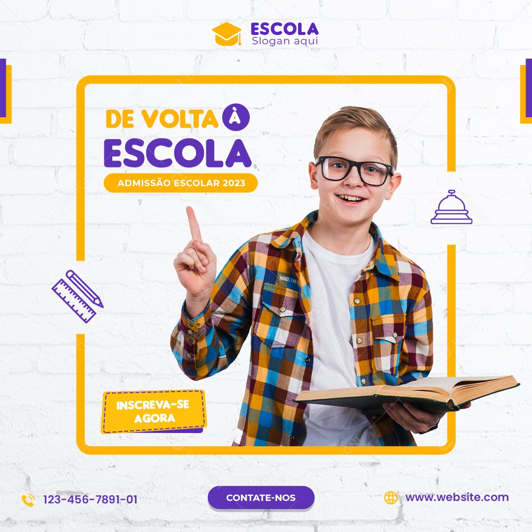 De Volta à Escola Admissão Escolar 2023 Social Media PSD Editável