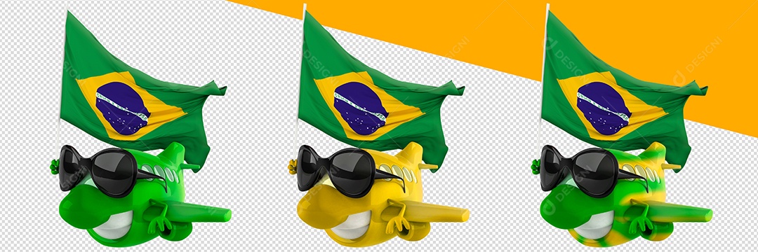 Avião do Brasil Amarelo e Verde Elemento 3D Para Composição PSD