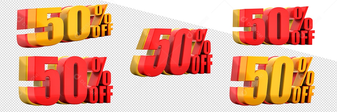 Números 50%Off Elemento 3D Para Composição PSD