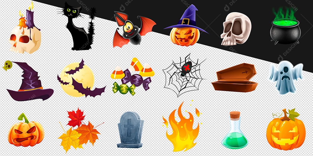 3D Halloween Elements for Composition PSD