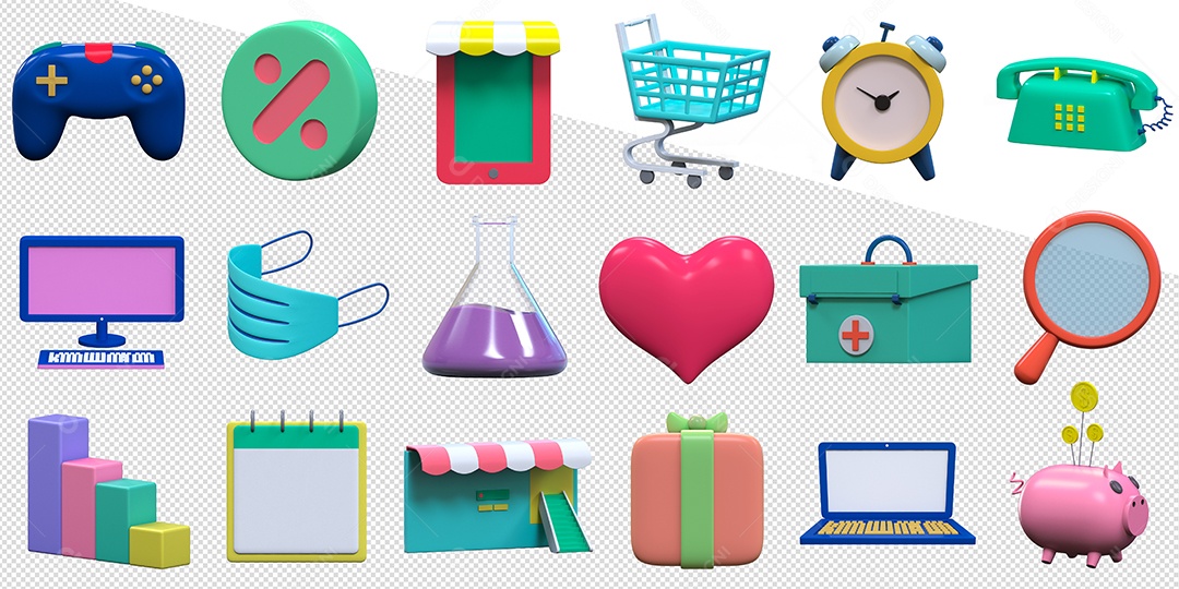 Pacote de Ícones 3D Elemento 3D para Composição PSD