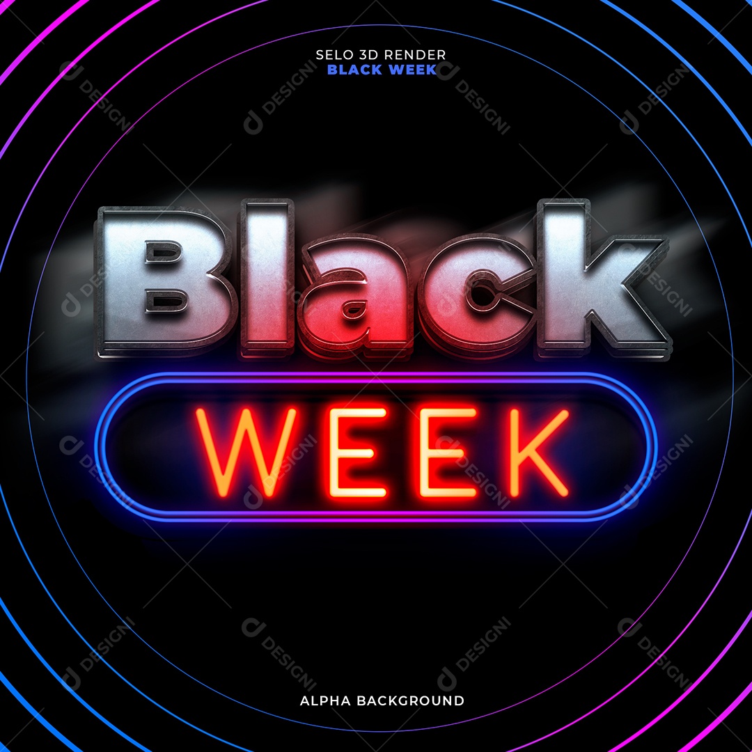 Black Week Selo 3D com Luz Neon para Composição PSD