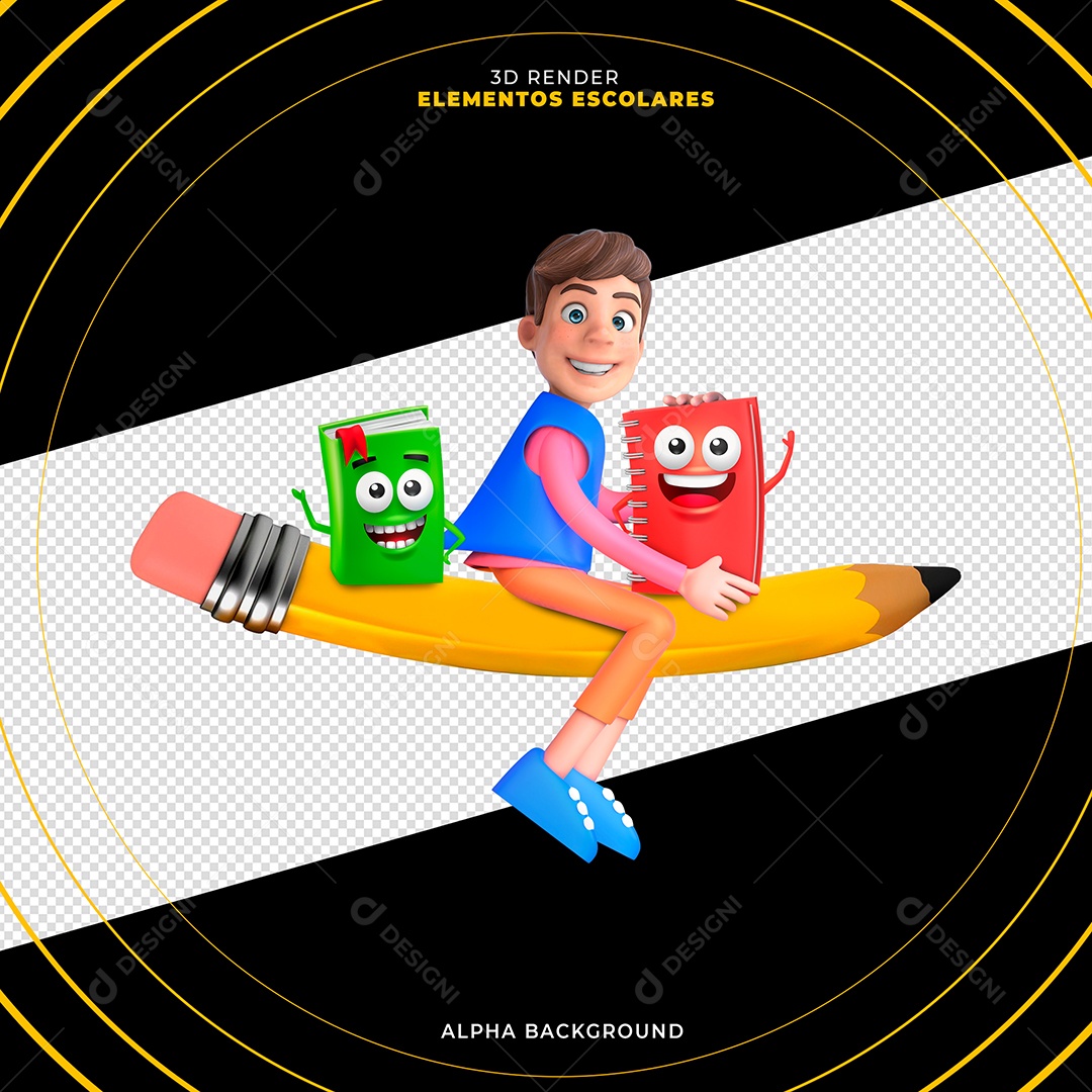 Elementos Escolares 3D para Composição PSD
