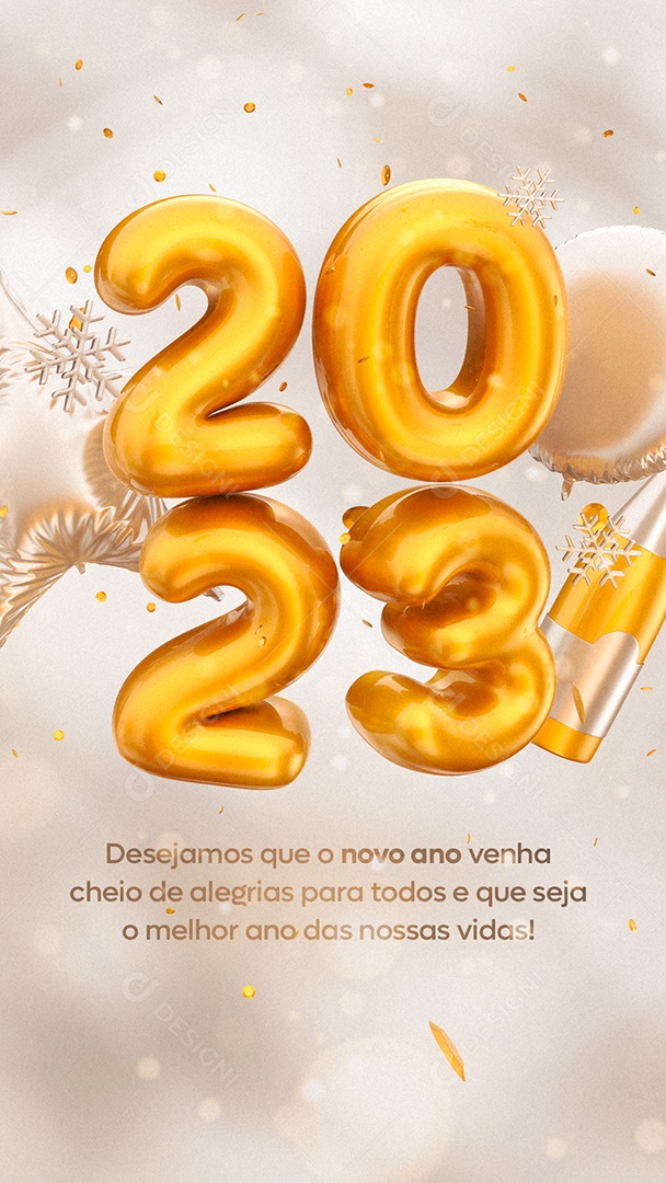 Story Novo Ano Venha Cheio de Alegria 2023 Feliz Ano Novo Social Media PSD Editável