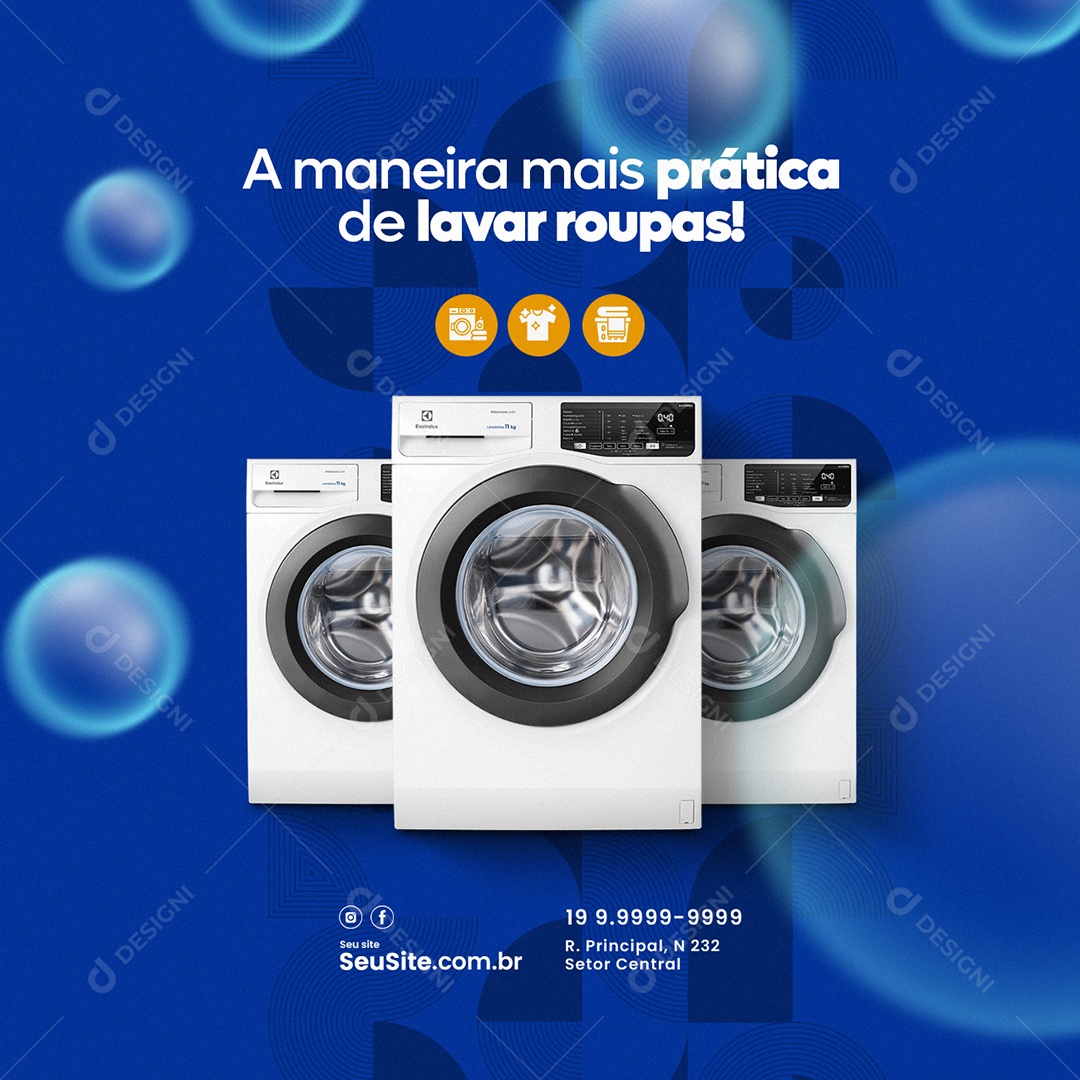 A Maneira mais Prática de Lavar Roupas Lavanderia Social Media PSD Editável