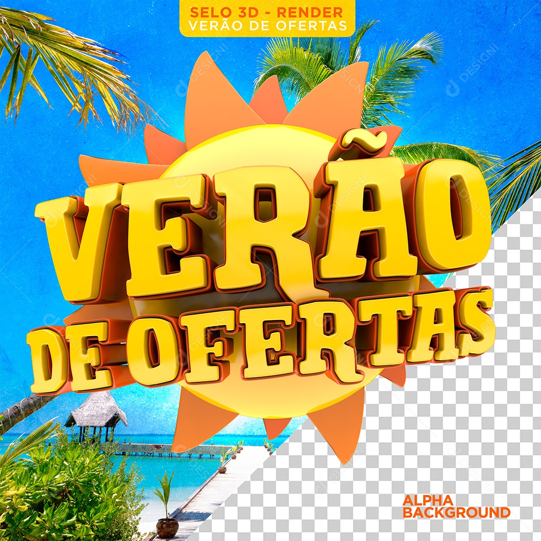 Selo 3D Para Composição Verão de Ofertas PSD