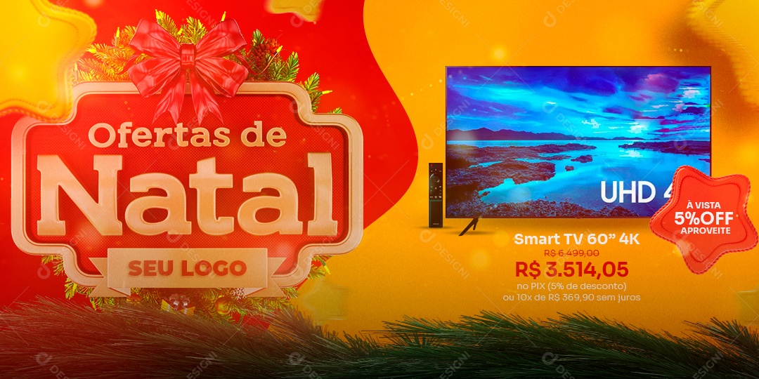 Banner Ofertas de Natal Smart Tv Eletromóveis Feliz Natal Social Media PSD Editável