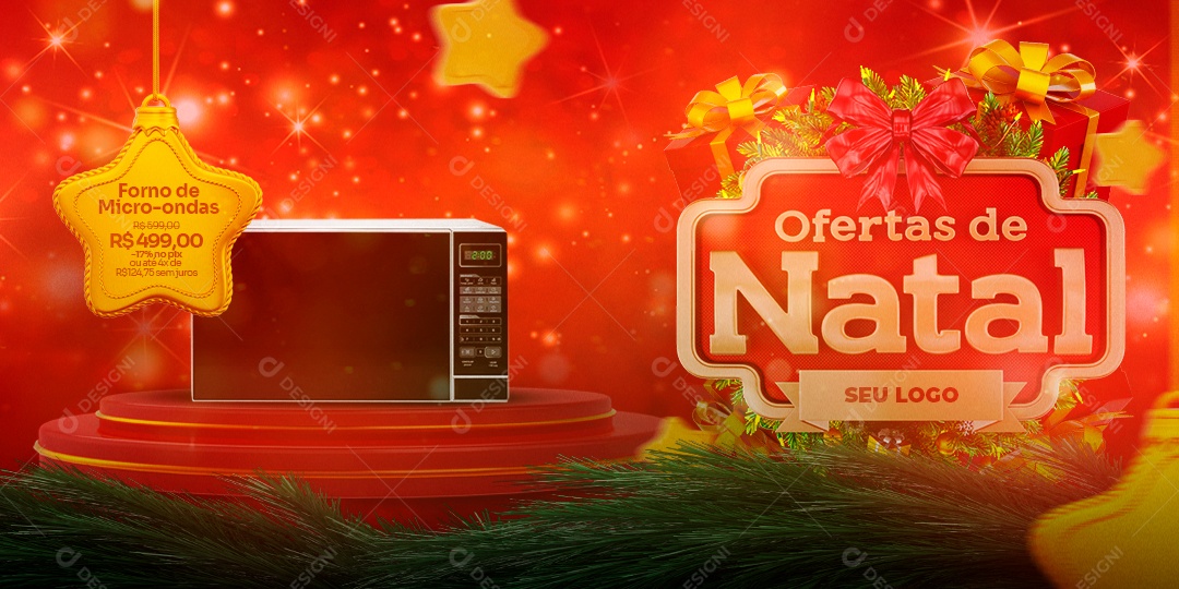 Banner Ofertas de Natal Forno de Micro Ondas Eletrodomésticos Social Media PSD Editável