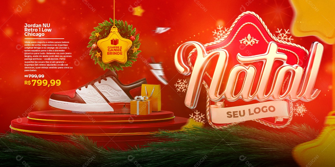 Banner Jordan Nu Loja de Calçados Feliz Natal Social Media PSD Editável