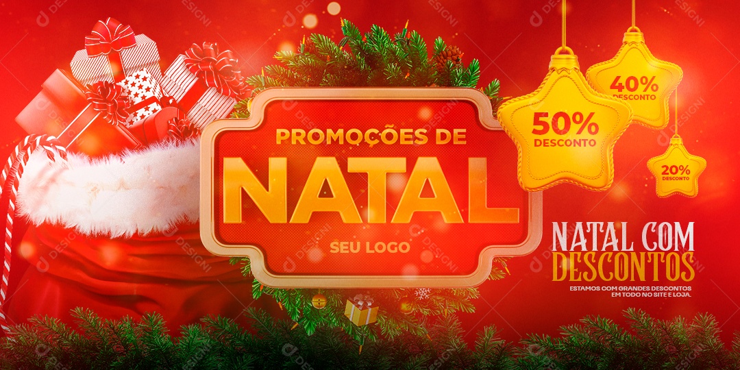 Banner Promoções de Natal 50% Desconto Feliz Natal Social Media PSD Editável