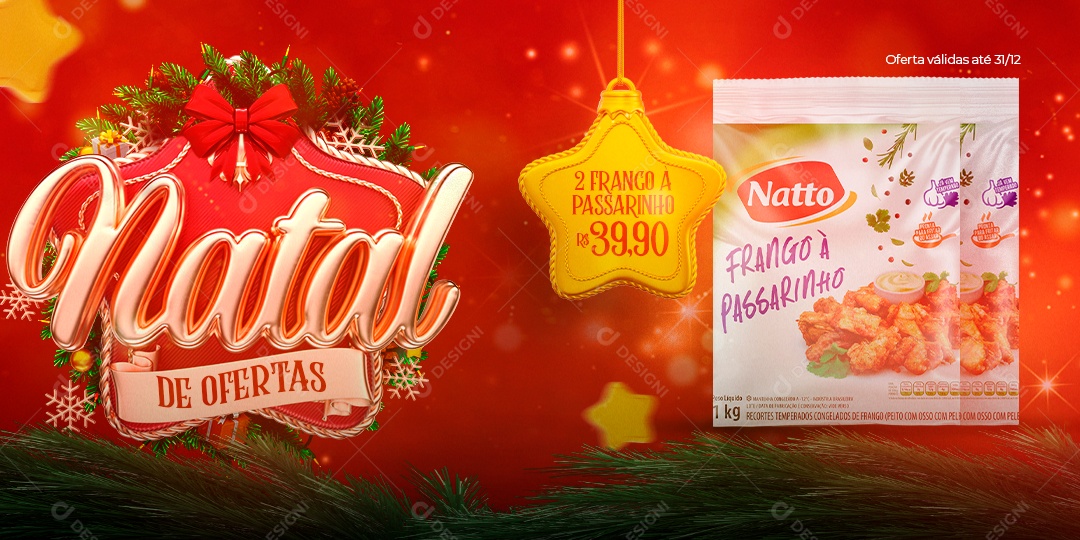 Banner de Ofertas 2 Frango à Passarinho Feliz Natal Social Media PSD Editável