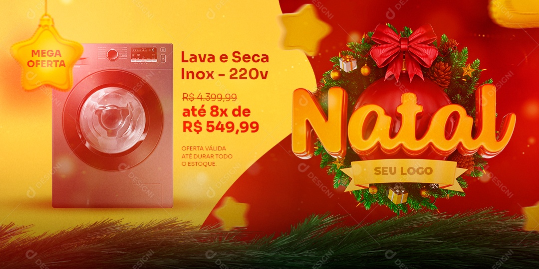 Banner Lava e Seca Eletrodomésticos Feliz Natal Social Media PSD Editável