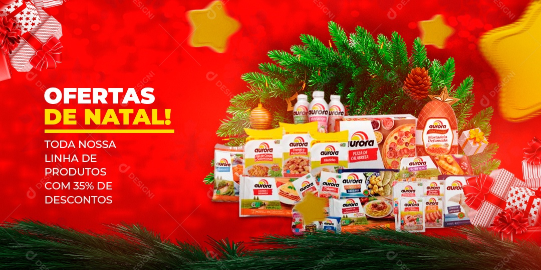 Banner Ofertas de Natal com 35% de Descontos Feliz Natal Social Media PSD Editável