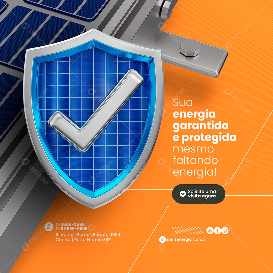 Sua Energia Garantida e Protegida Energia Solar Social Media PSD Editável