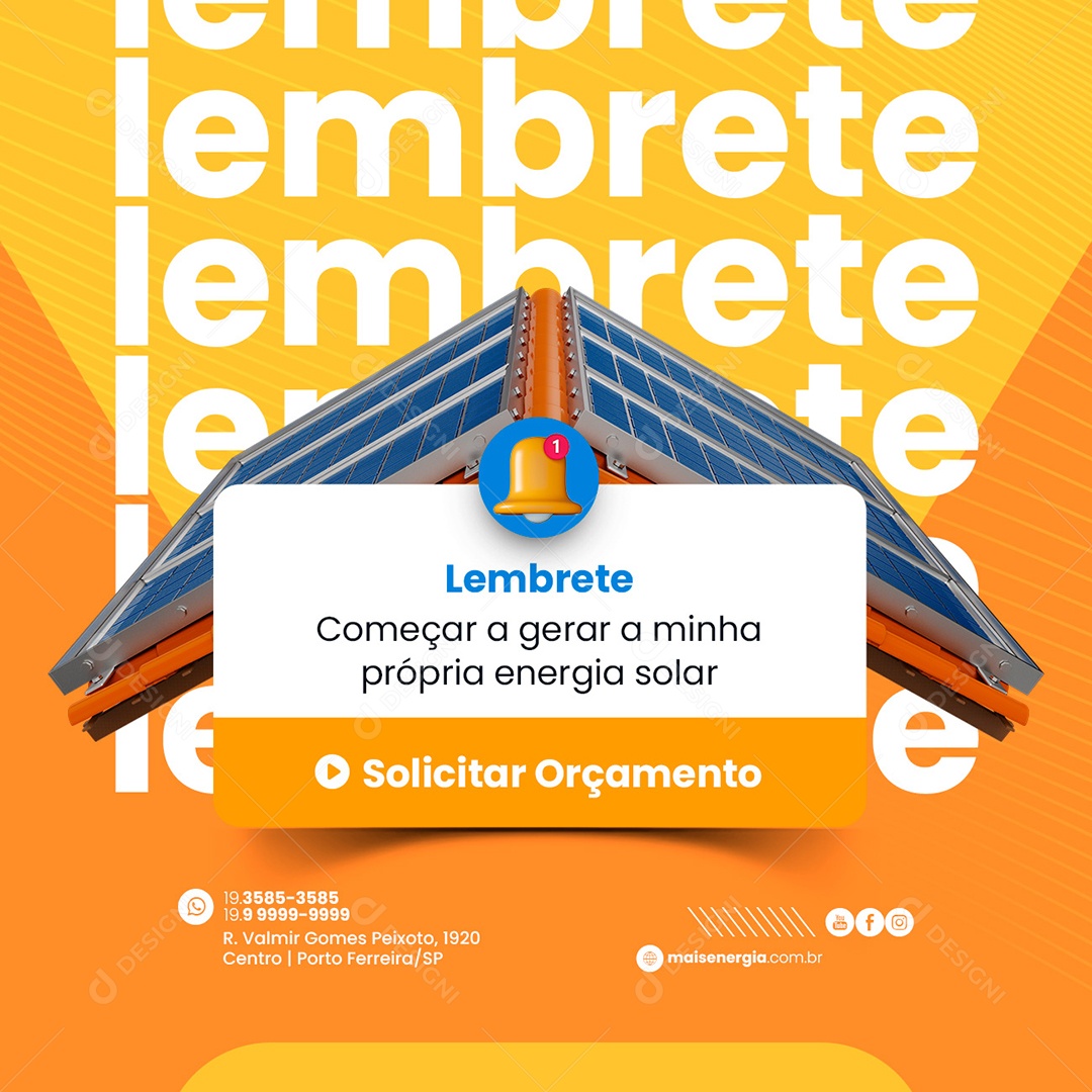 Lembrete Começa a Gerar a Minha Própria Energia Solar Social Media PSD Editável