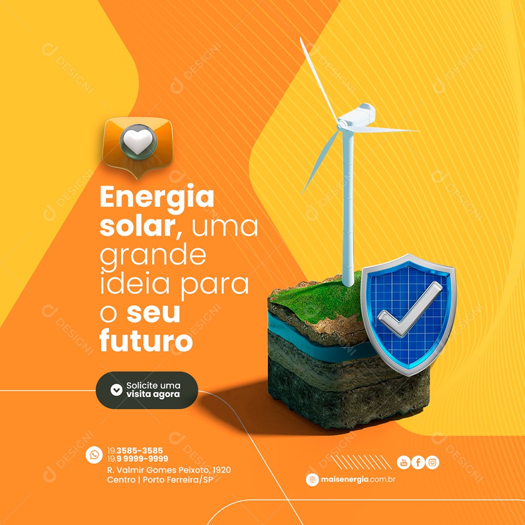 Energia Solar Uma Grande Ideia para o seu Futuro Social Media PSD Editável