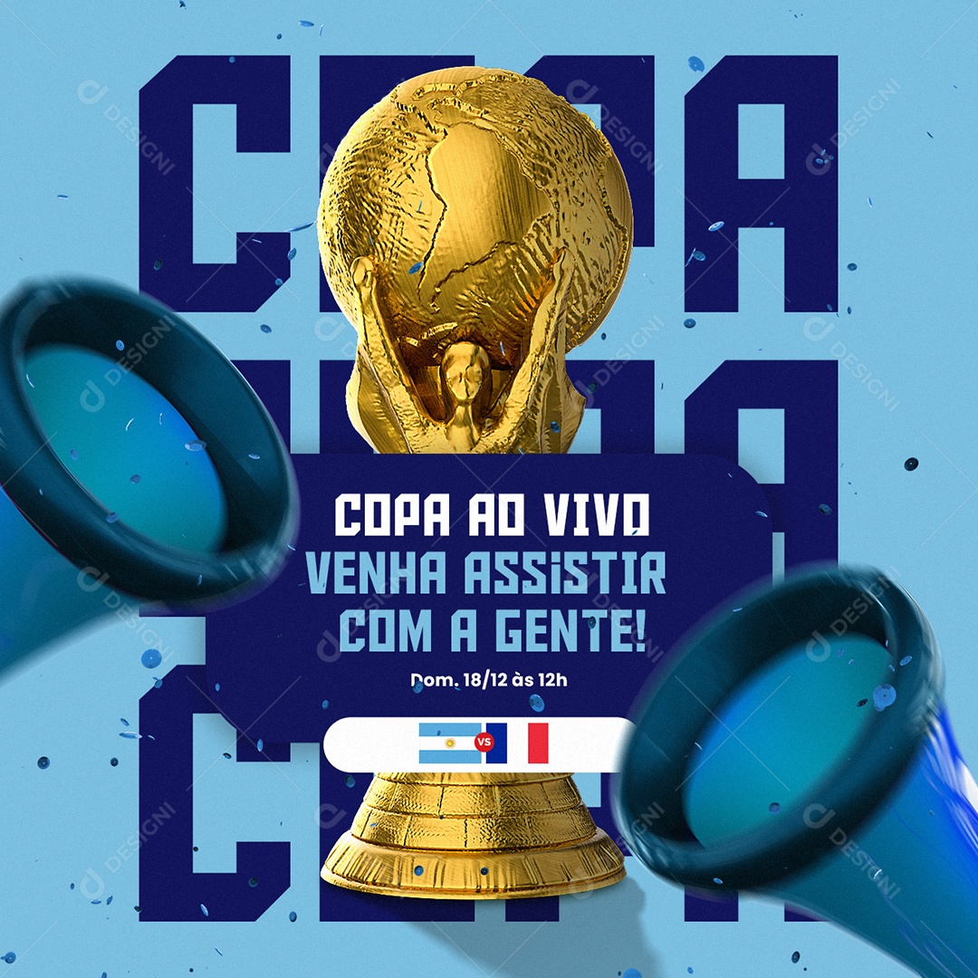 Copa ao Vivo Venha Assistir Argentina x França Futebol Social Media PSD Editável