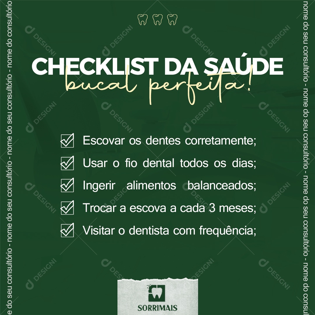Checklist da Saúde Bucal Perfeita Social Media PSD Editável