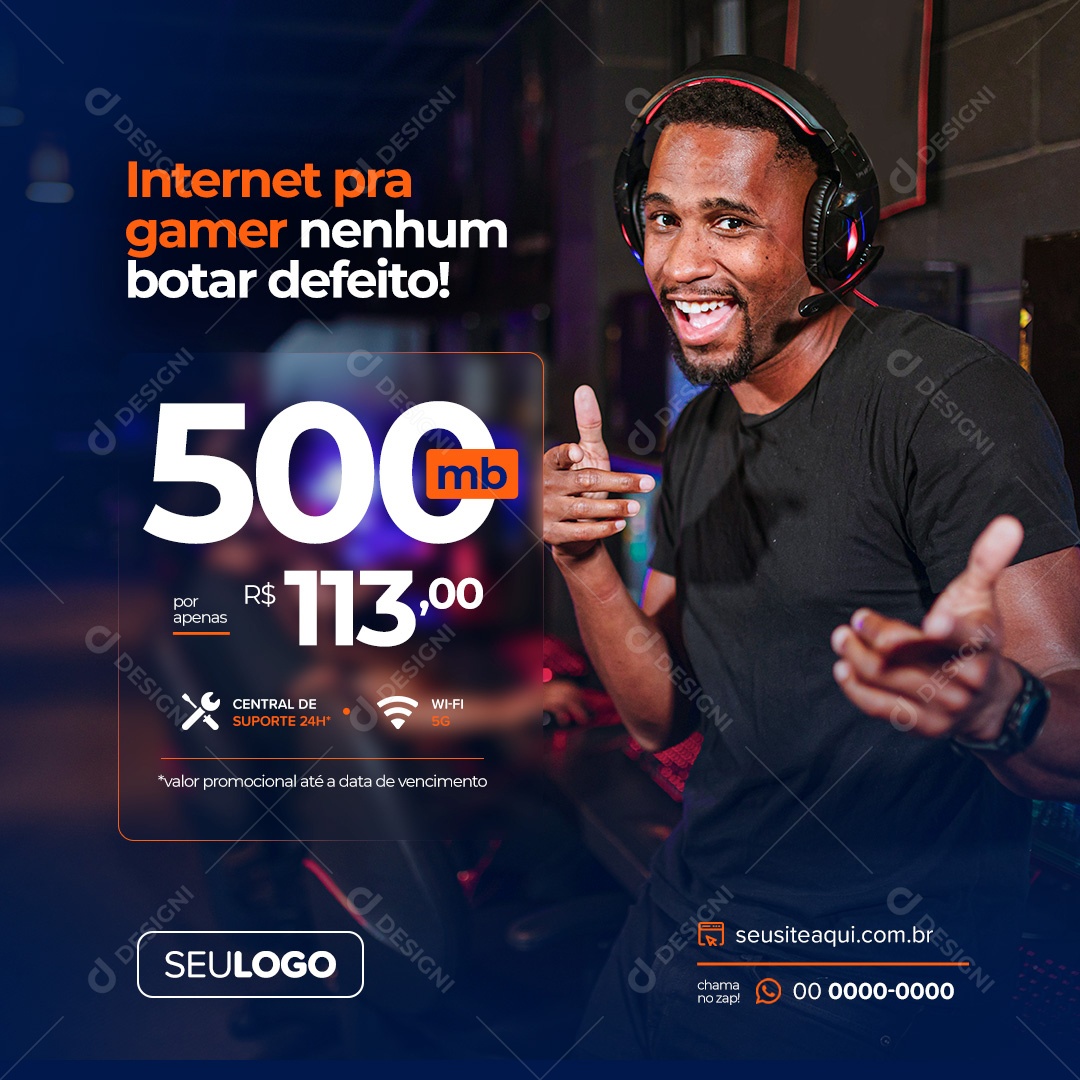 Social Media Provedor de Internet Internet Pra Gamer PSD Editável