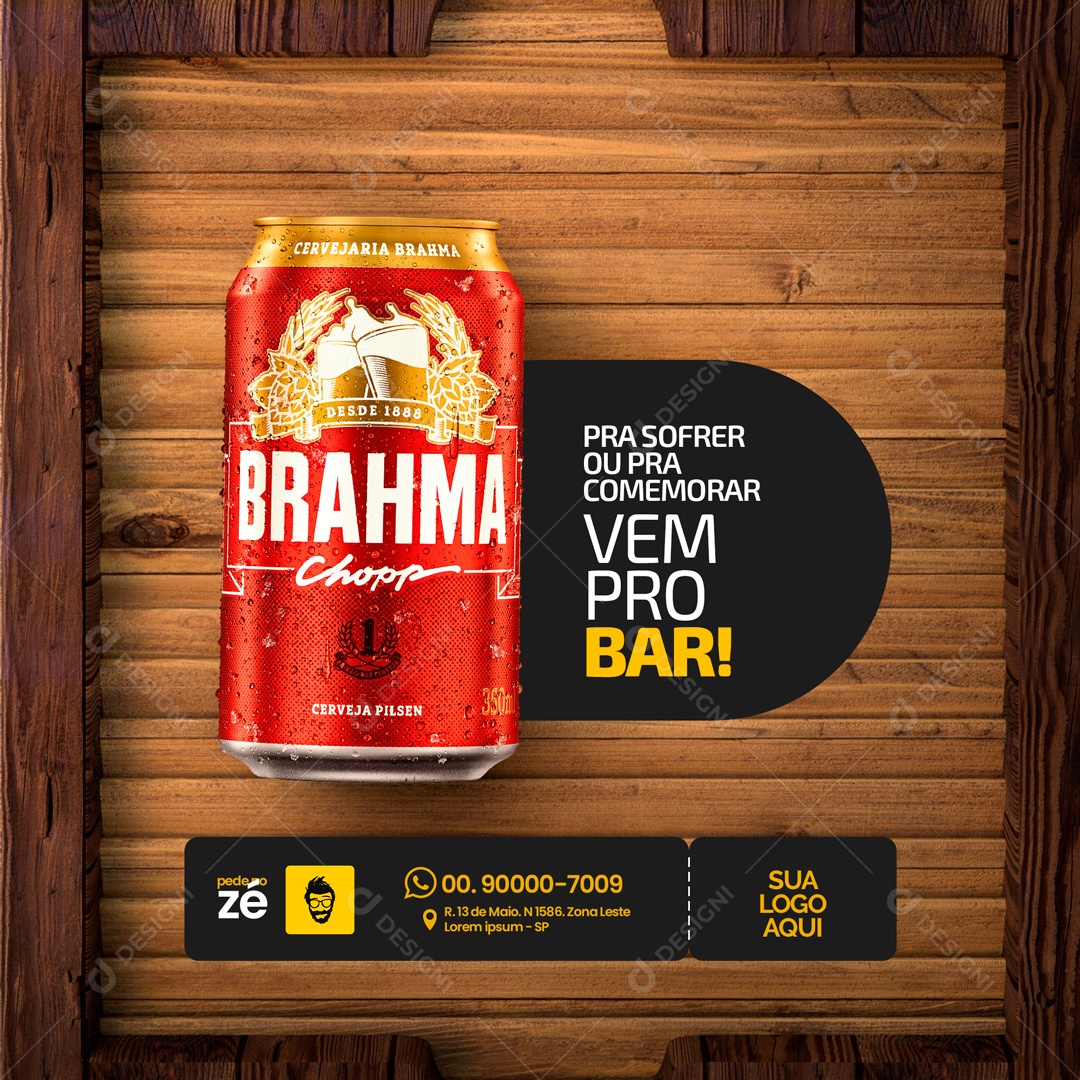 Vem Pro Bar! Cerveja Brahma Distribuidora de Bebidas Social Media PSD Editável