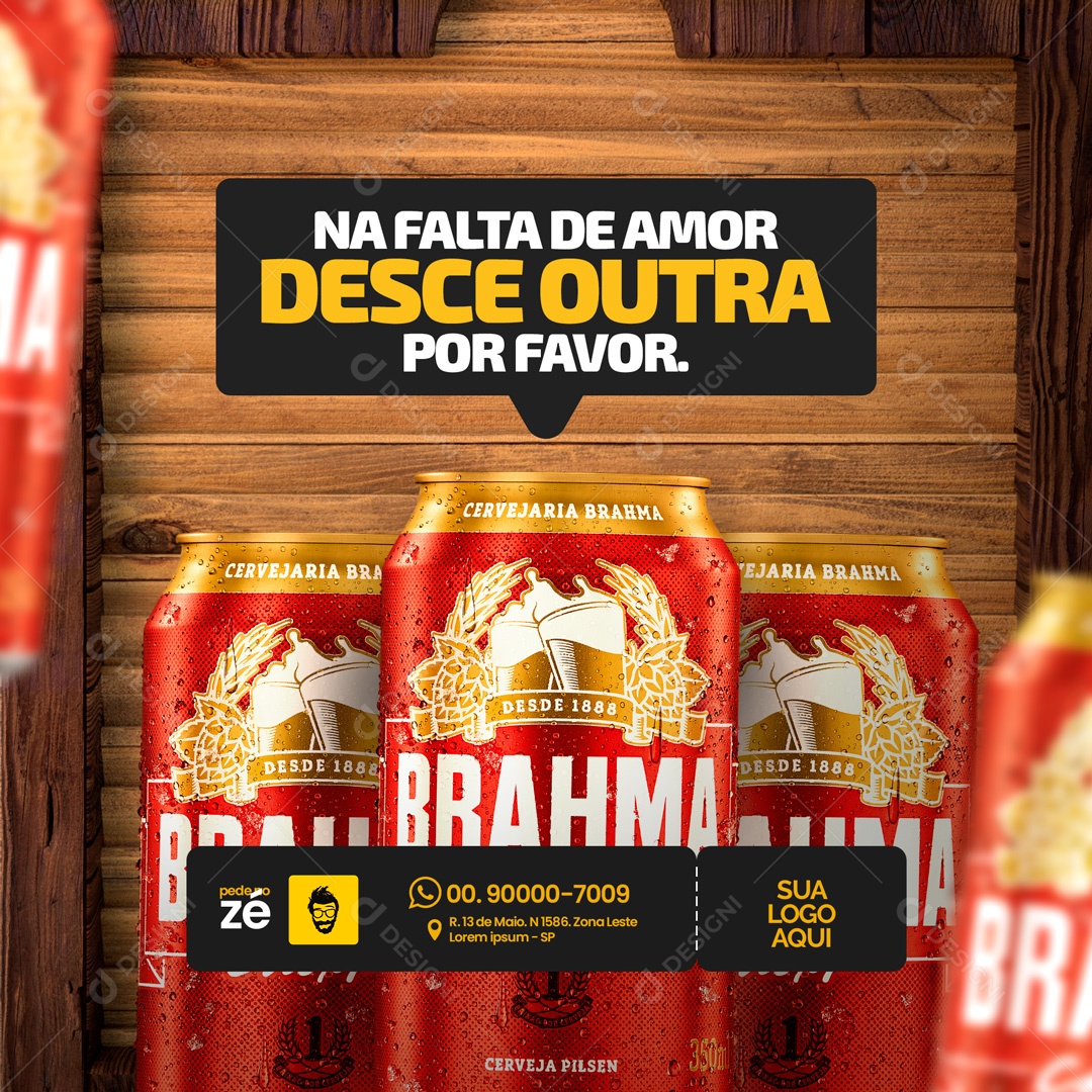 Na Falta de Amor Desce Outra Por Favor. Distribuidora de Bebidas Social Media PSD Editável