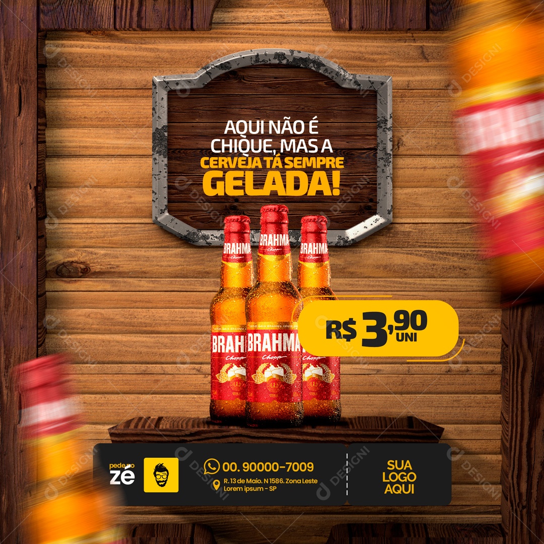 Cerveja Brahma Sempre Gelada! Distribuidora de Bebidas Social Media PSD Editável
