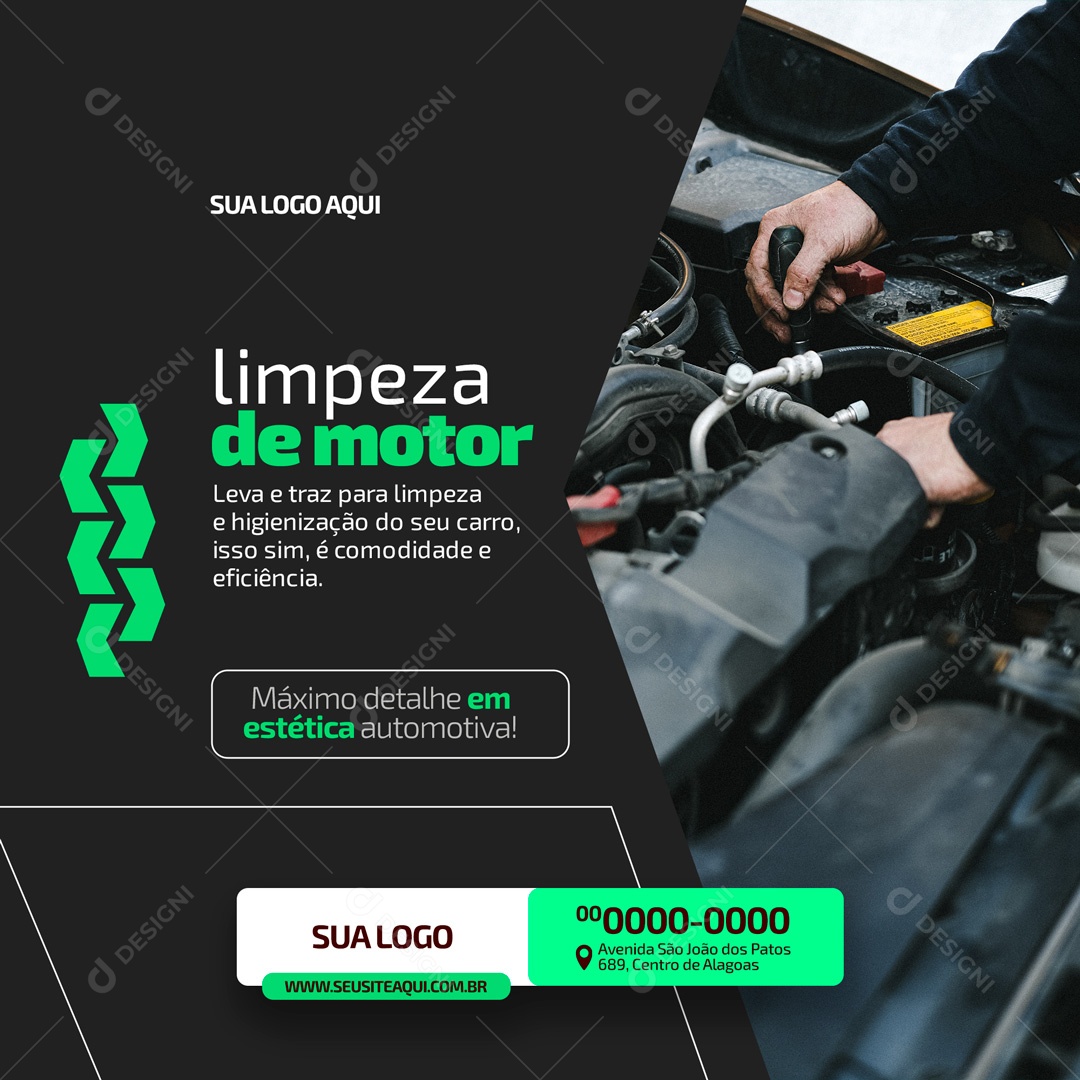 Limpeza de Motor Estética Automotiva Social Media PSD Editável