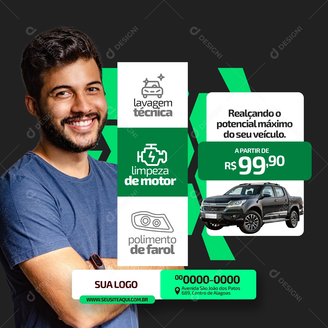 Lavagem Técnica Estética Automotiva Social Media PSD Editável