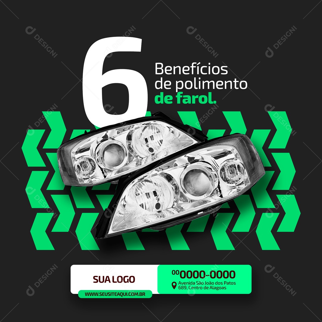 Benefícios de Polimento de Farol Estética Automotiva Social Media PSD Editável