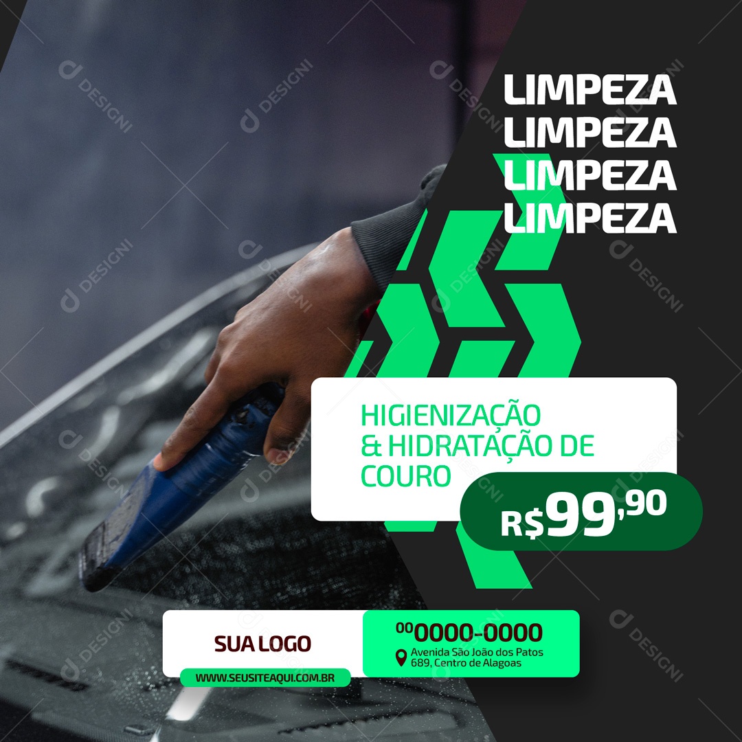 Limpeza Higienização e Hidratação de Couro  Estética Automotiva Social Media PSD Editável