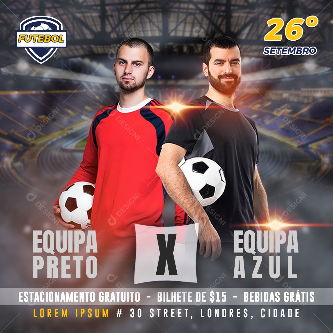 Futebol Equipe Preto X Equipe Azul Social Media PSD Editável