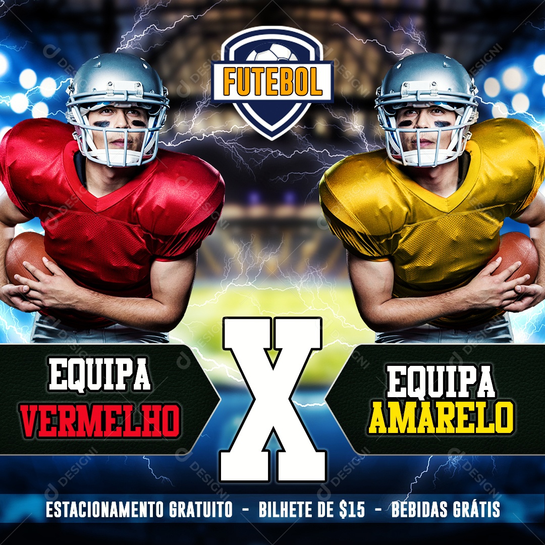 Futebol Americano Equipe Vermelha X Equipe Amarela Social Media PSD Editável