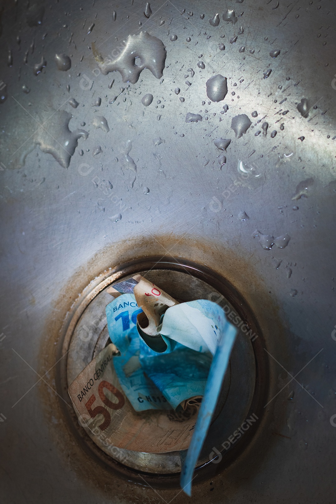 Dinheiro jogado na pia cinza