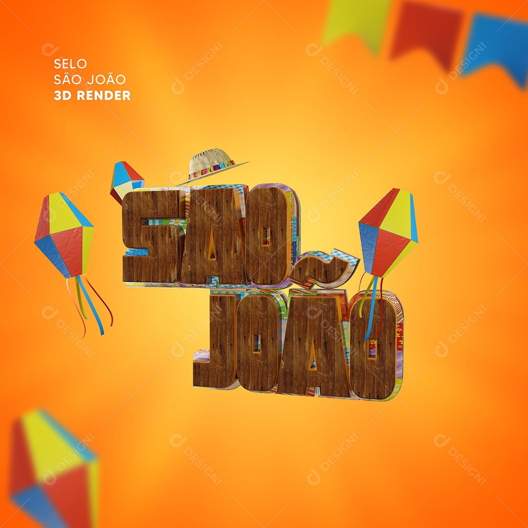 São João Selo 3D de Madeira Para Composição PSD