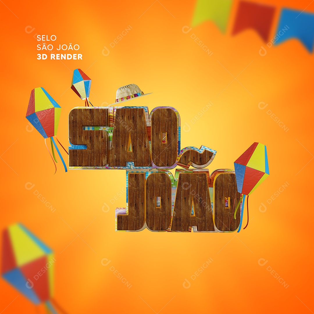 São João Selo 3D de Madeira Para Composição PSD