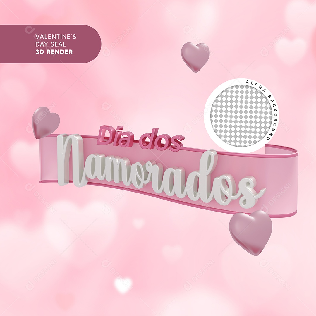 Dia Dos Namorados Selo 3D Rosa para Composição PSD