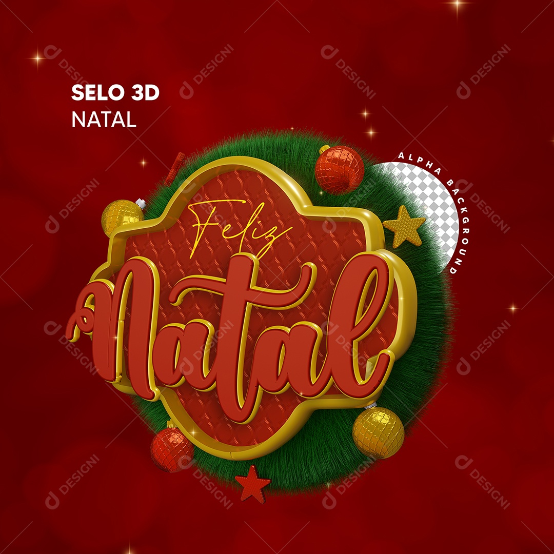 Feliz Natal Selo 3D para Composição PSD