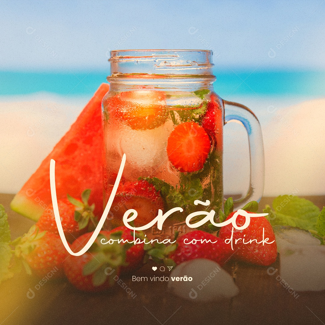 Verão Combina com Drink Bem Vindo Verão Social Media PSD Editável