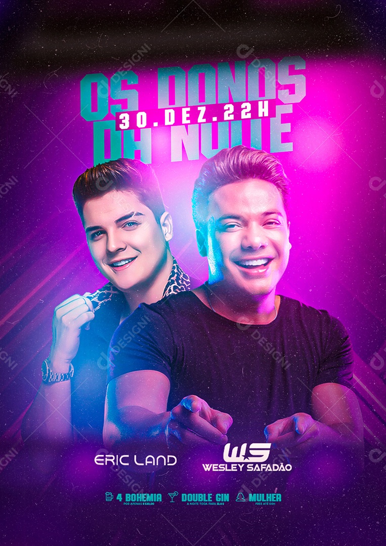Os Donos da Noite Eric Land Wesley Safadão Flyers Social Media PSD Editável