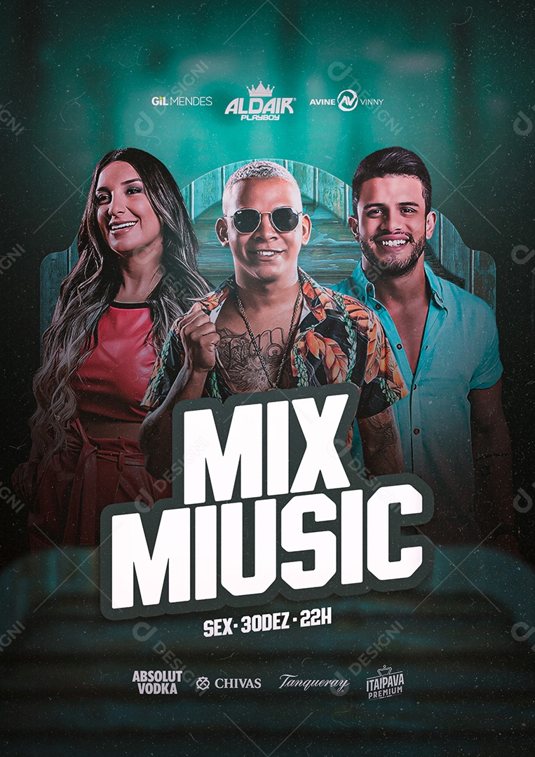 Mix Miusic Gil Mendes Aldair Playboy Avine Vinny Flyer Social Media PSD Editável