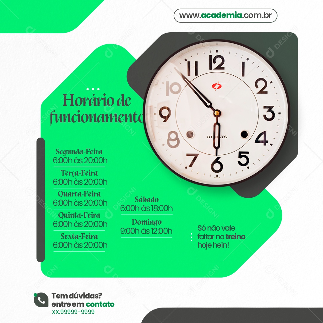 Academia Horário de Funcionamento Social Media PSD Editável