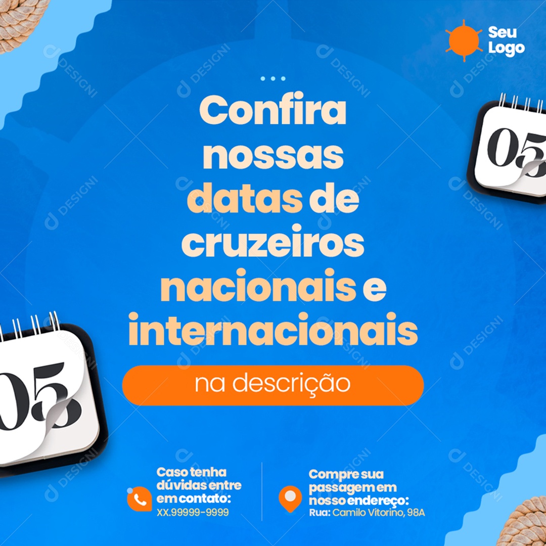 Confira Nossas Datas de Cruzeiros Internacionais e Nacionais Social Media PSD Editável