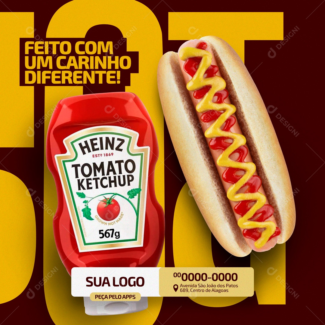 Feito com Um Carinho Diferente Hot Dog Social Media PSD Editável