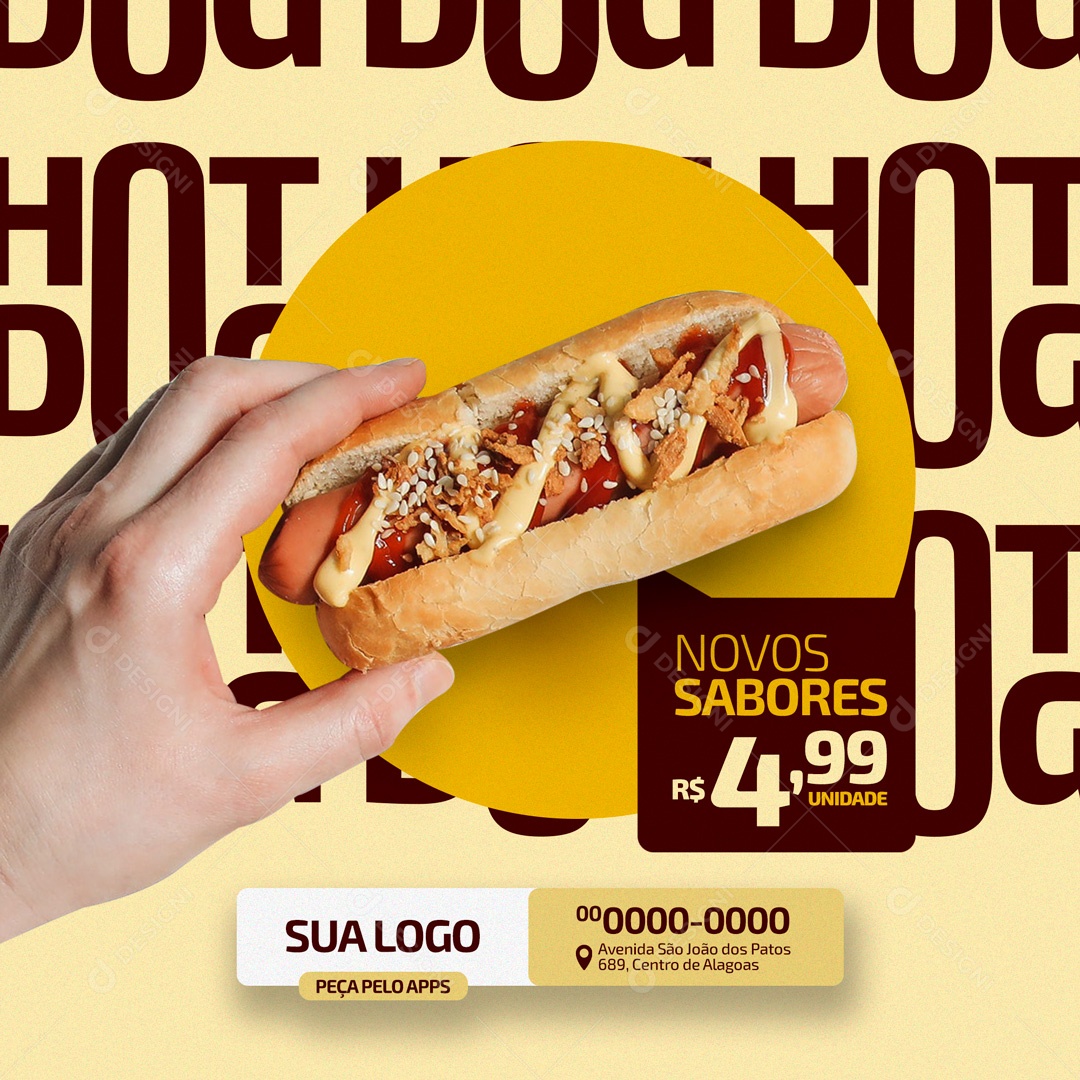 Novos Sabores Hot Dog Social Media PSD Editável